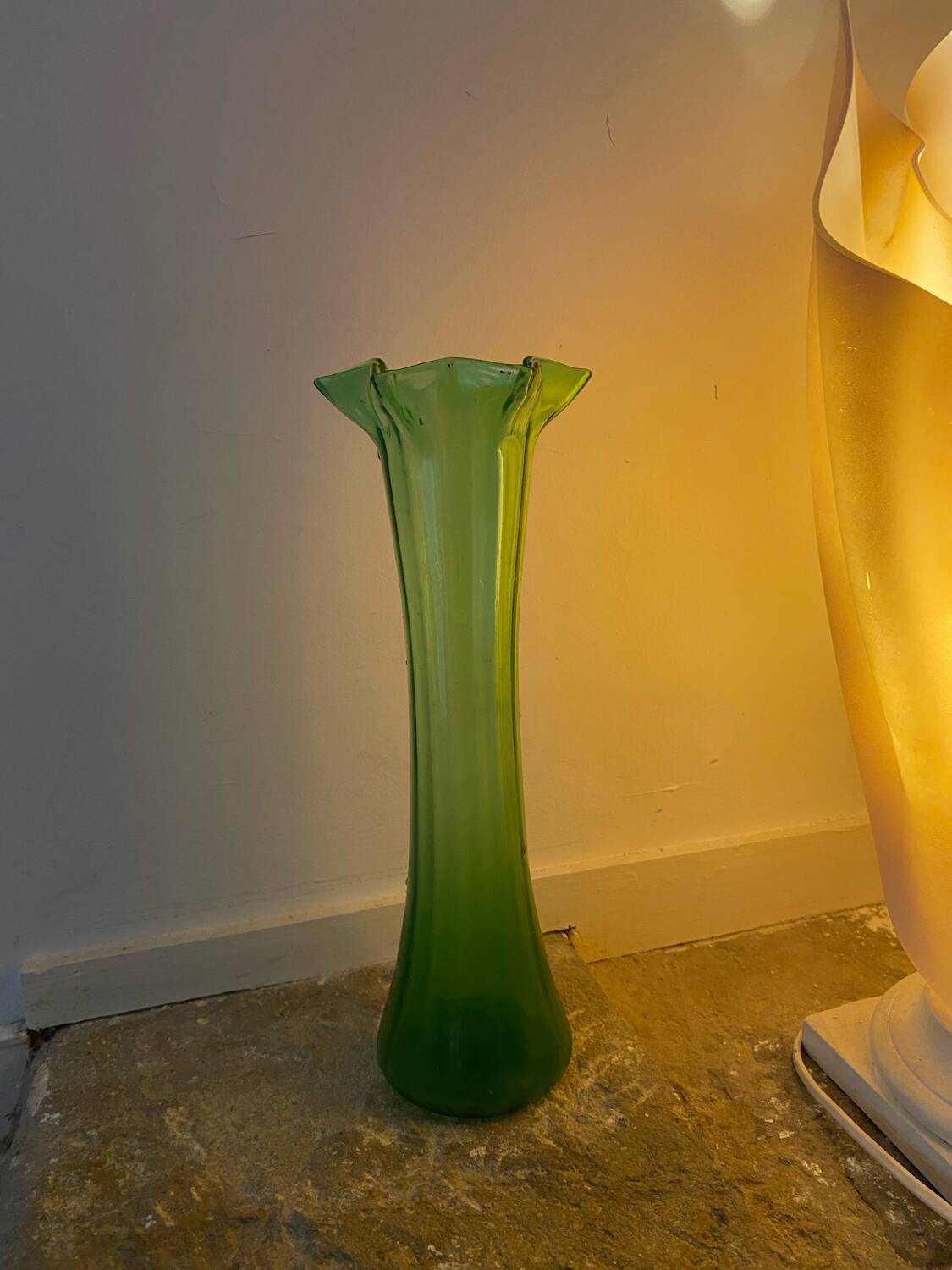 Vintage green tulip vase