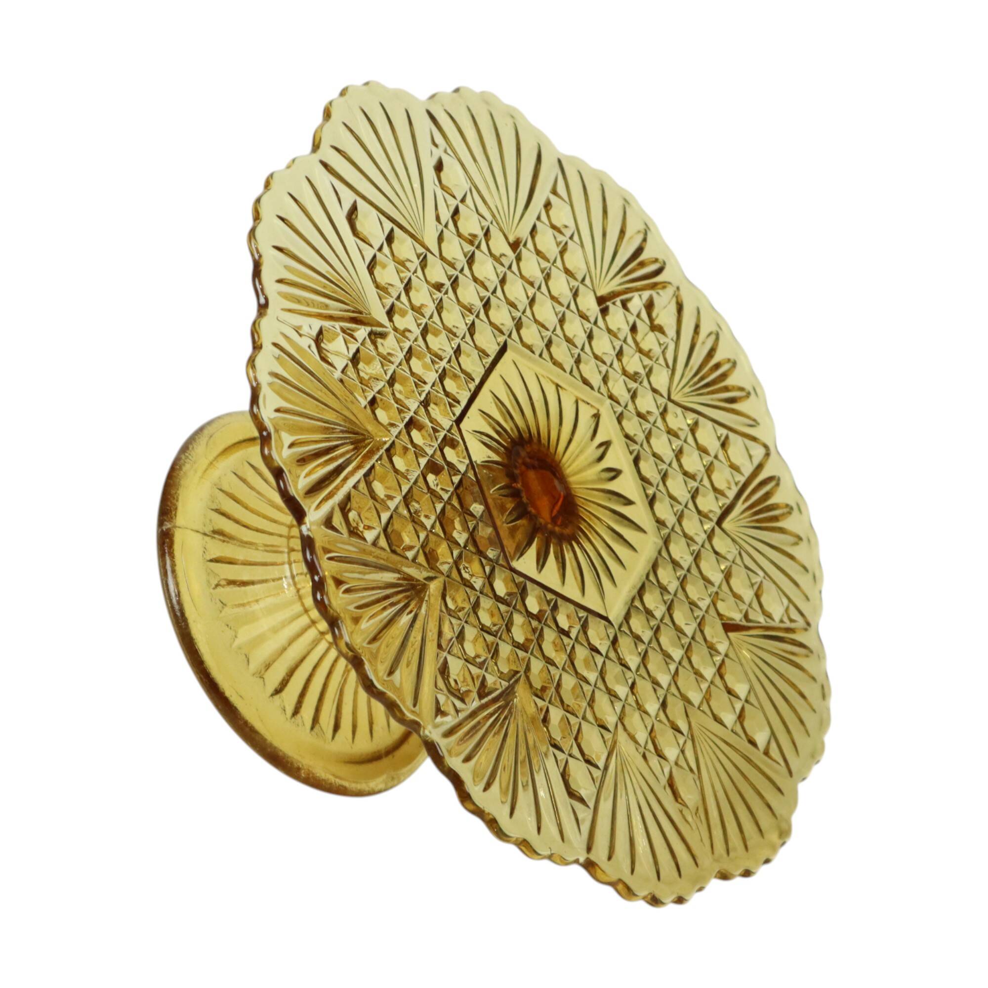 Assiette à gâteau vintage Art déco en verre pressé ambré 30 cm