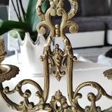 Altar candlestick with 2 branches, napoleon iii style, bronze patina old gold
