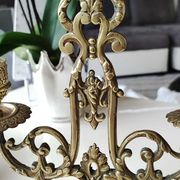 Altar candlestick with 2 branches, napoleon iii style, bronze patina old gold