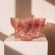 Frosted pink wine glasses hand-painted, set of 6
