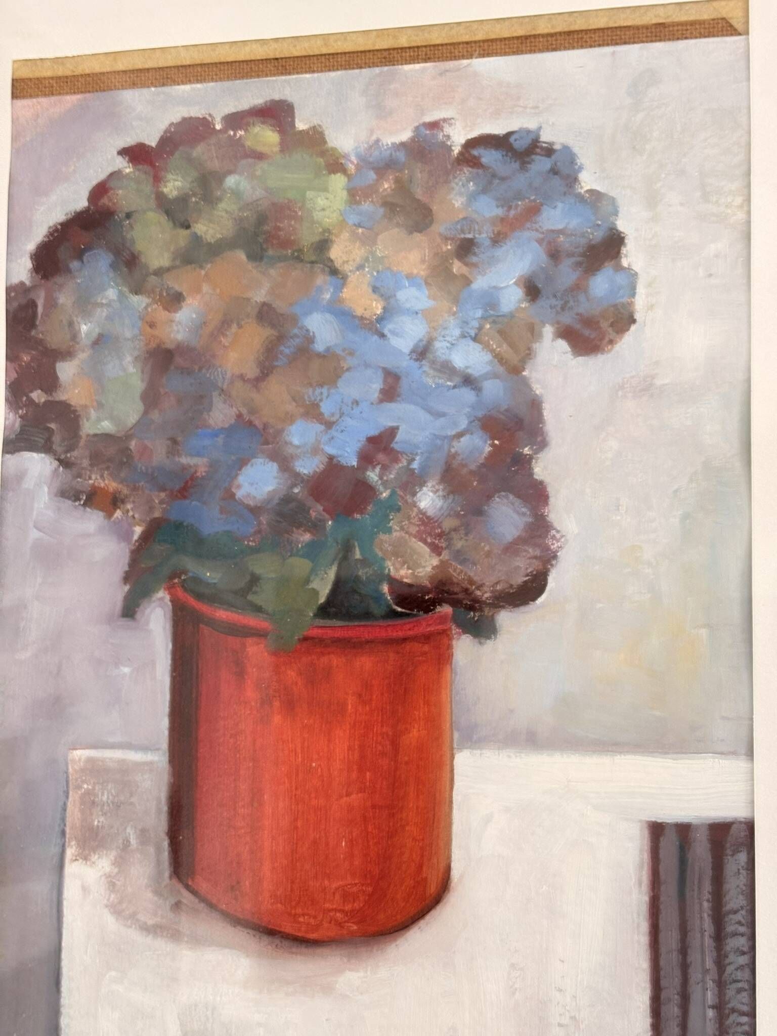 Still Life Painting Hydrangea Flowers Bouquet Pot 20th Century