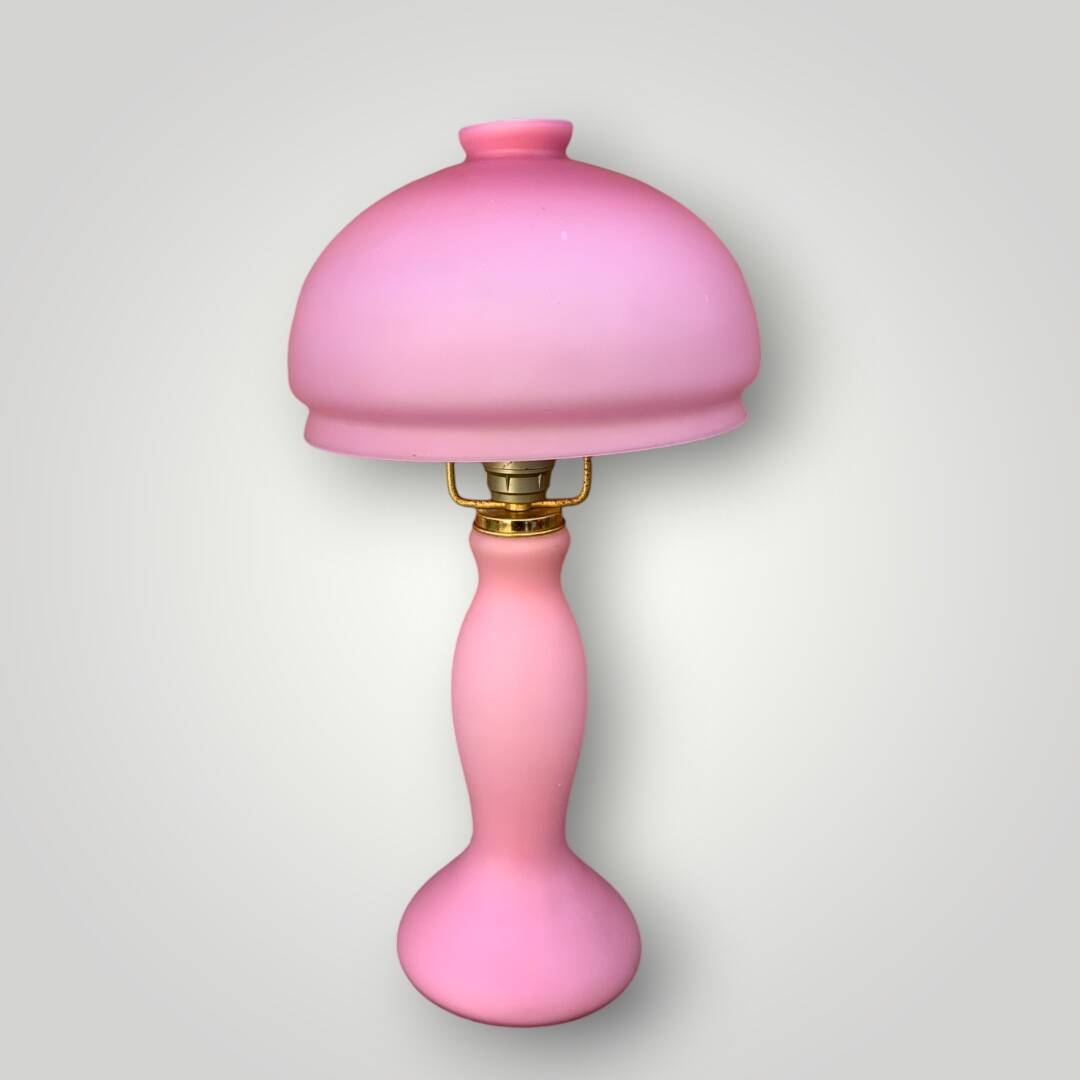 Pink frosted glass and gold brass accent lamp - 1970s