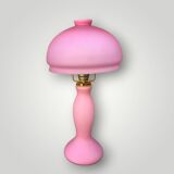 Pink frosted glass and gold brass accent lamp - 1970s