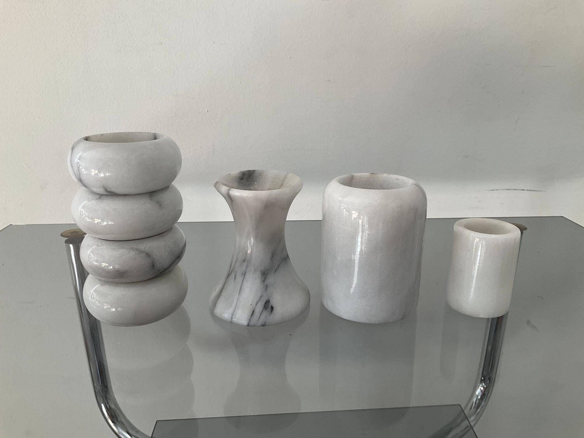 Series of 6 vintage candle holders in white marble 70s