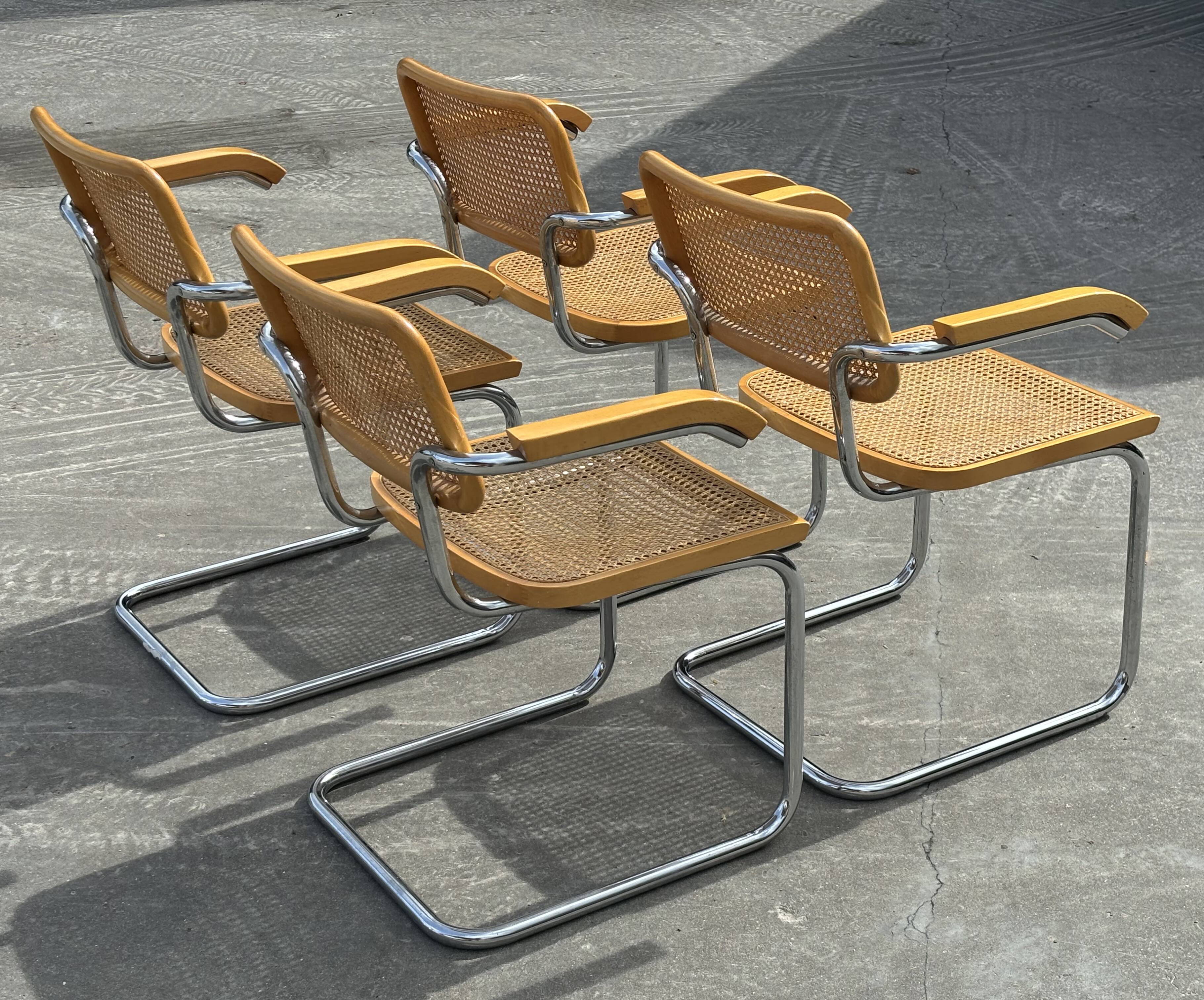 Set of 4 Cesca chairs model B64 with armrests Cesca Marcel breuer design