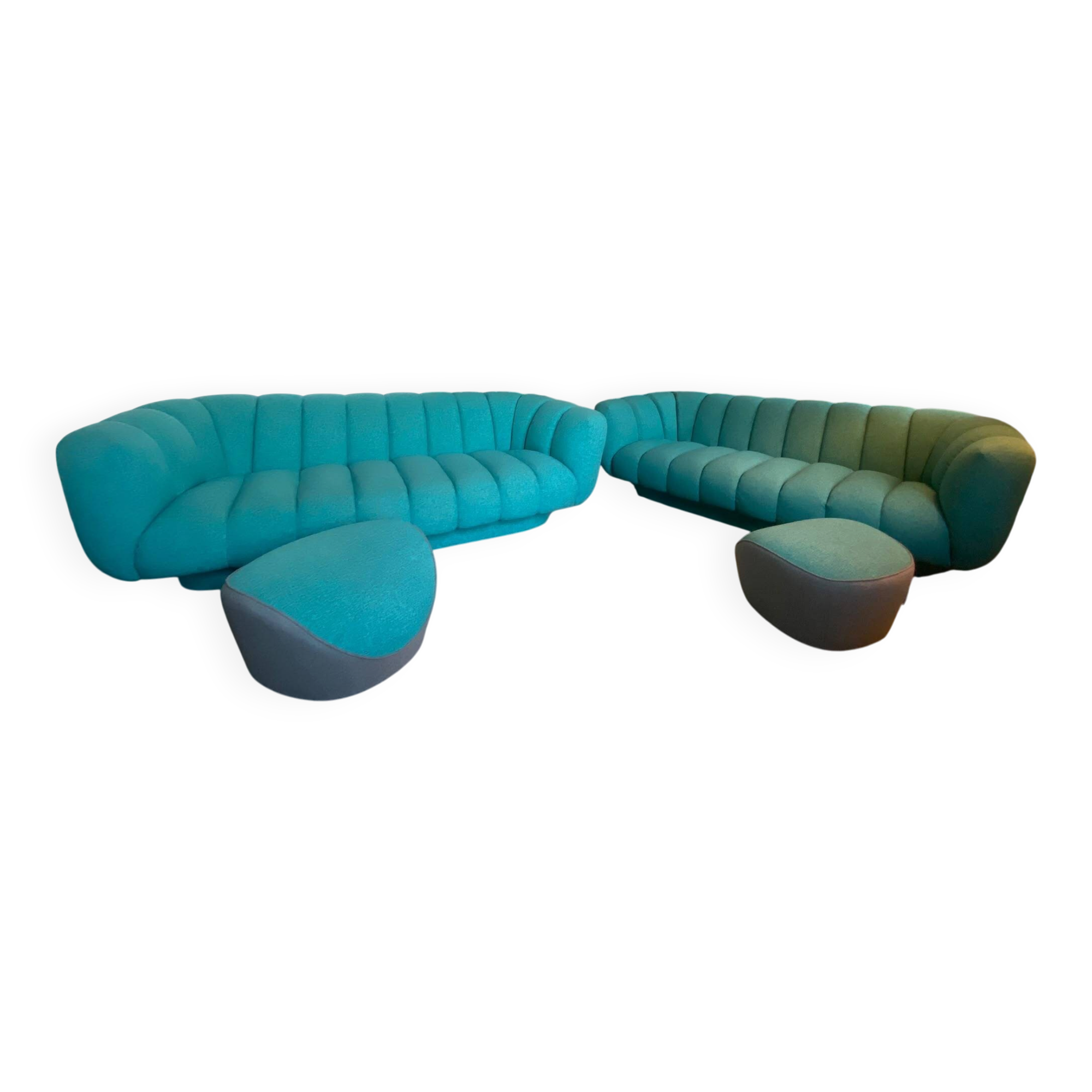 Set of 2 sofas and 2 poufs by Roche Bobois.