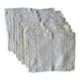 Set of 8 antique placemats embroidered and monogrammed "JS" - white - 42x35 cm - linen