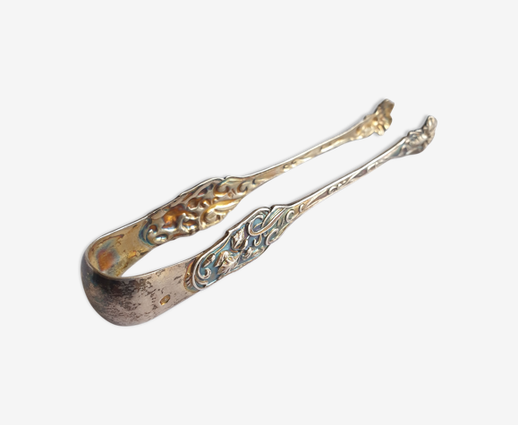Sugar clamp art nouveau solid silver and vermeil
