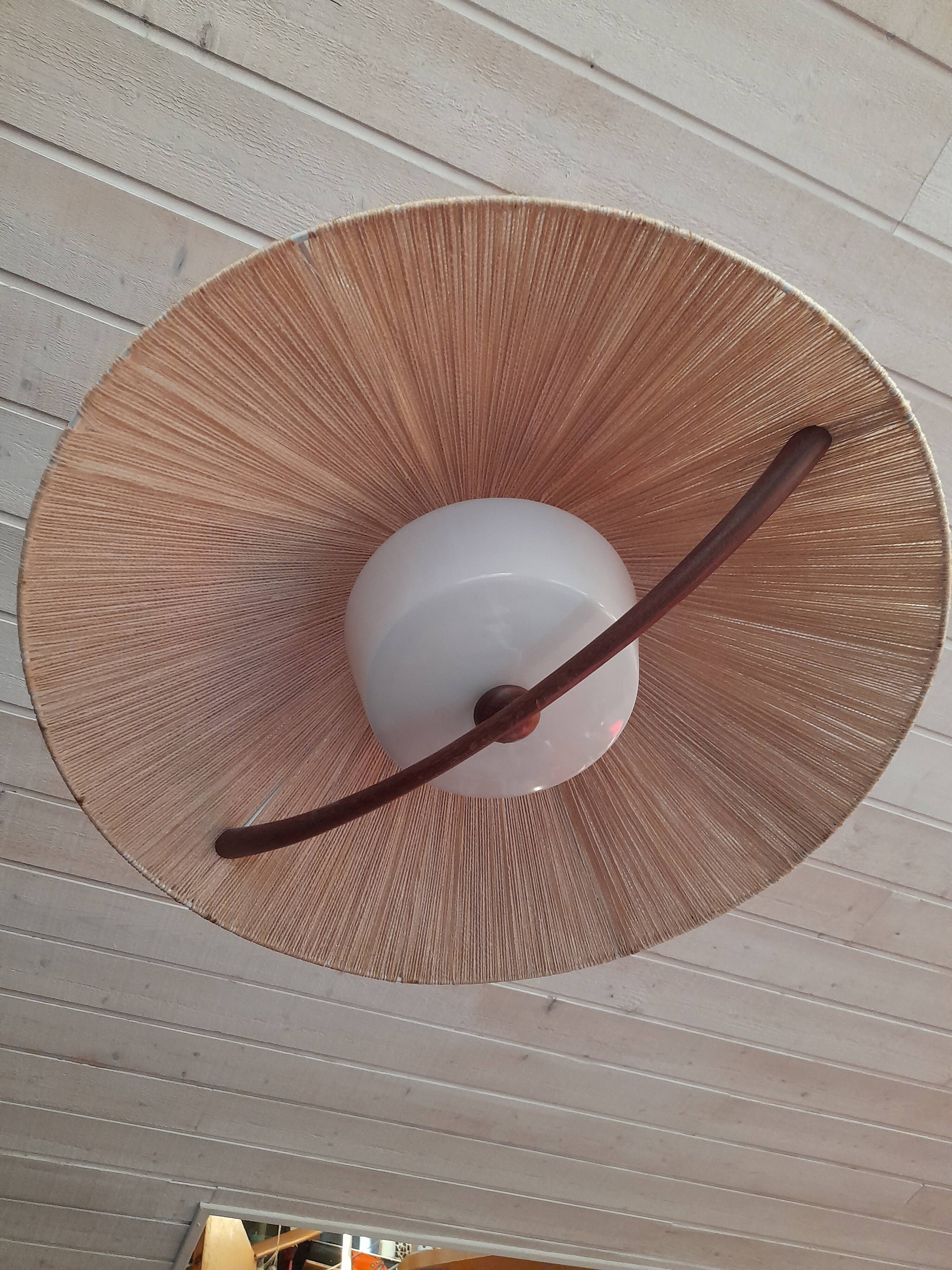 Teak and sisal light/hanging lamp from the 60s/70s