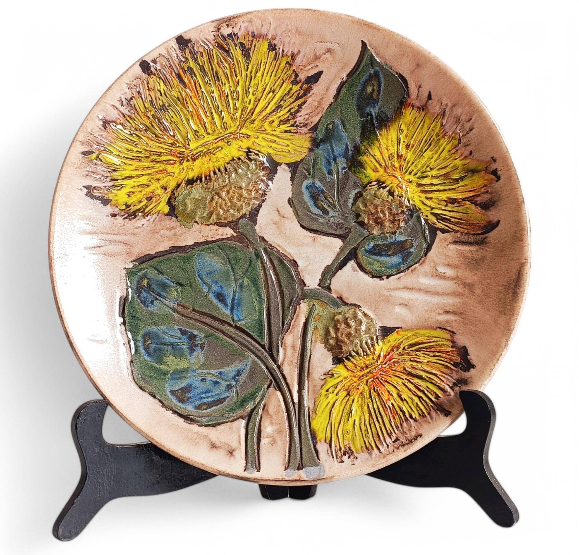 Mid-Century Ceramic Plate by Ruscha, Floral Décor, Germany, 1950s
