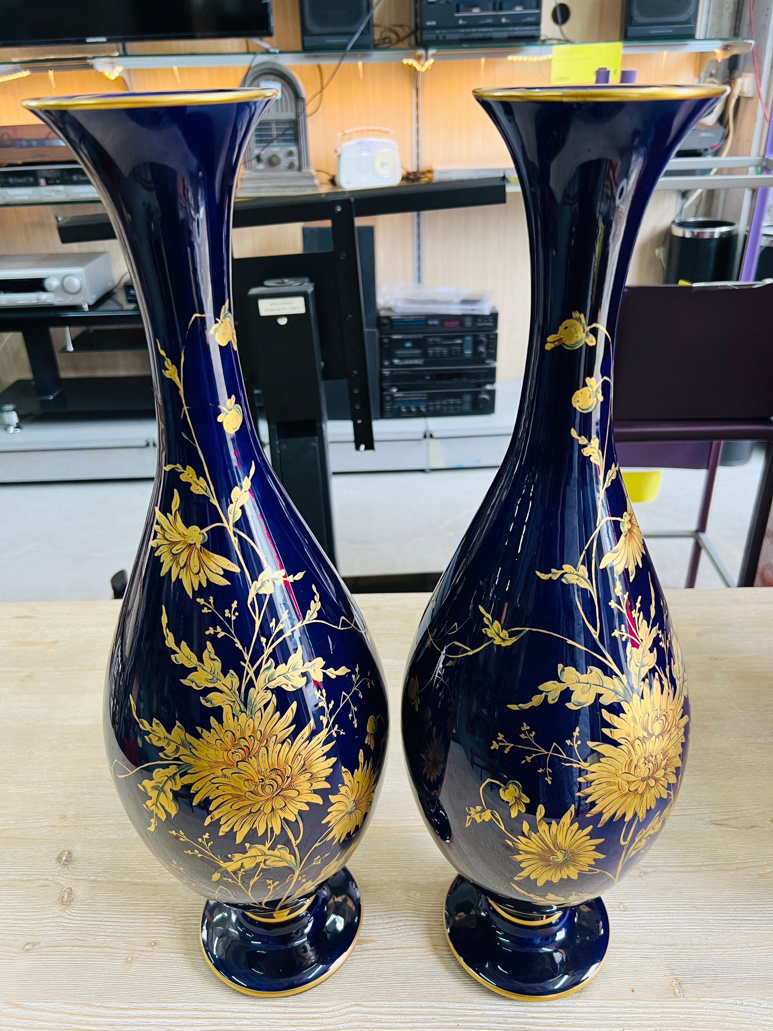 Pair of cobalt blue porcelain vases