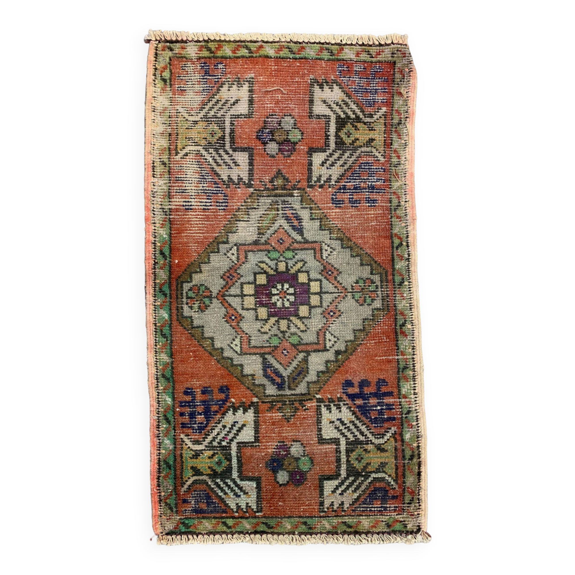 Small Vintage Turkish Rug 98x53 cm, Short Runner, Tribal, Shabby, Mini Carpet