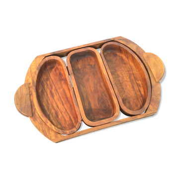 Teak aperitif service, vintage Scandinavian cups