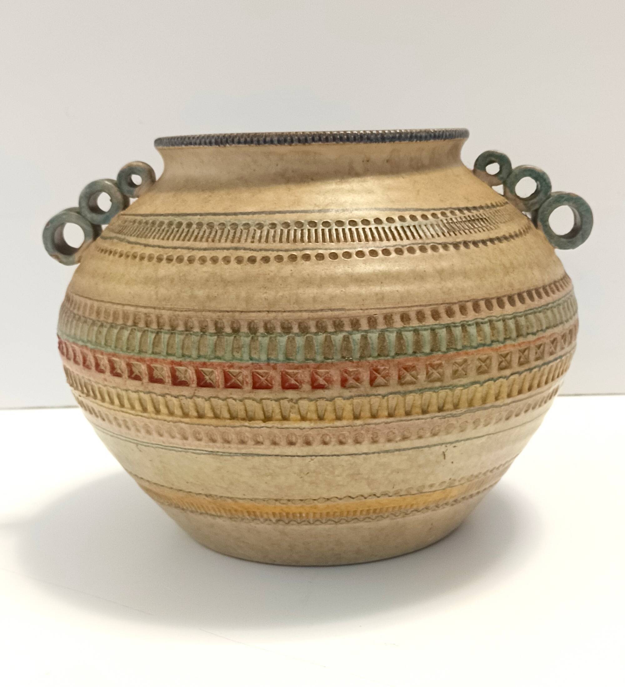 Modeled and Hand-Painted Earthenware Vase by Italica Ars, Florence, Italy