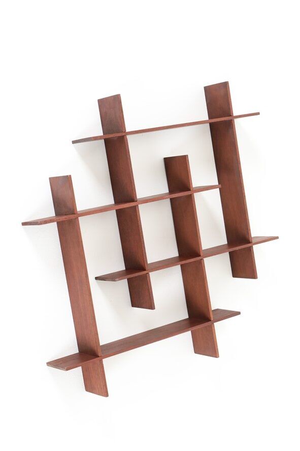 Rare, sculptural teak wall shelf / Mid-century Danish modern design / 1960s minimalism