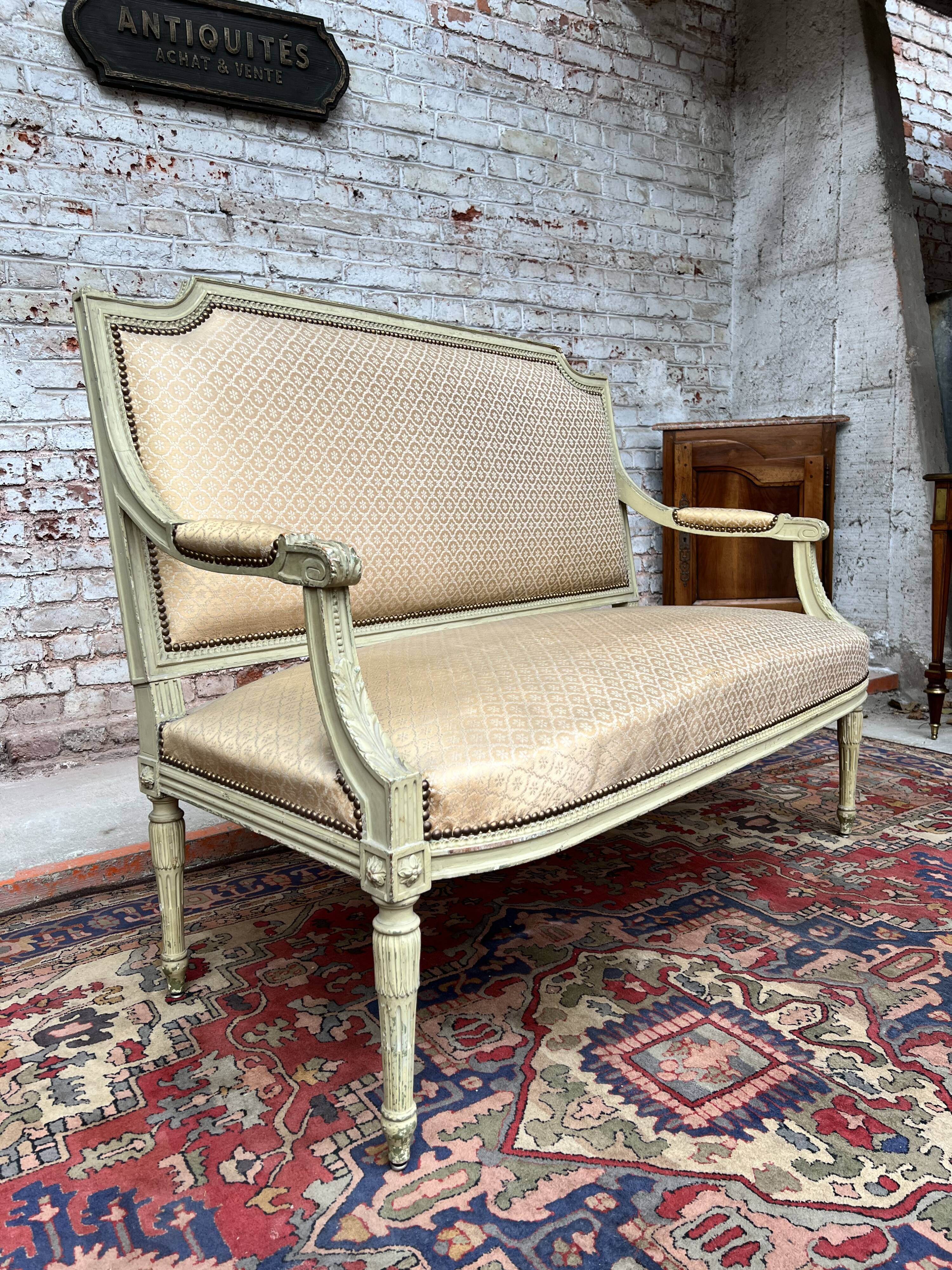 Painted Wooden Bench with Back to The Queen Style Louis XVI XIX Eme Century