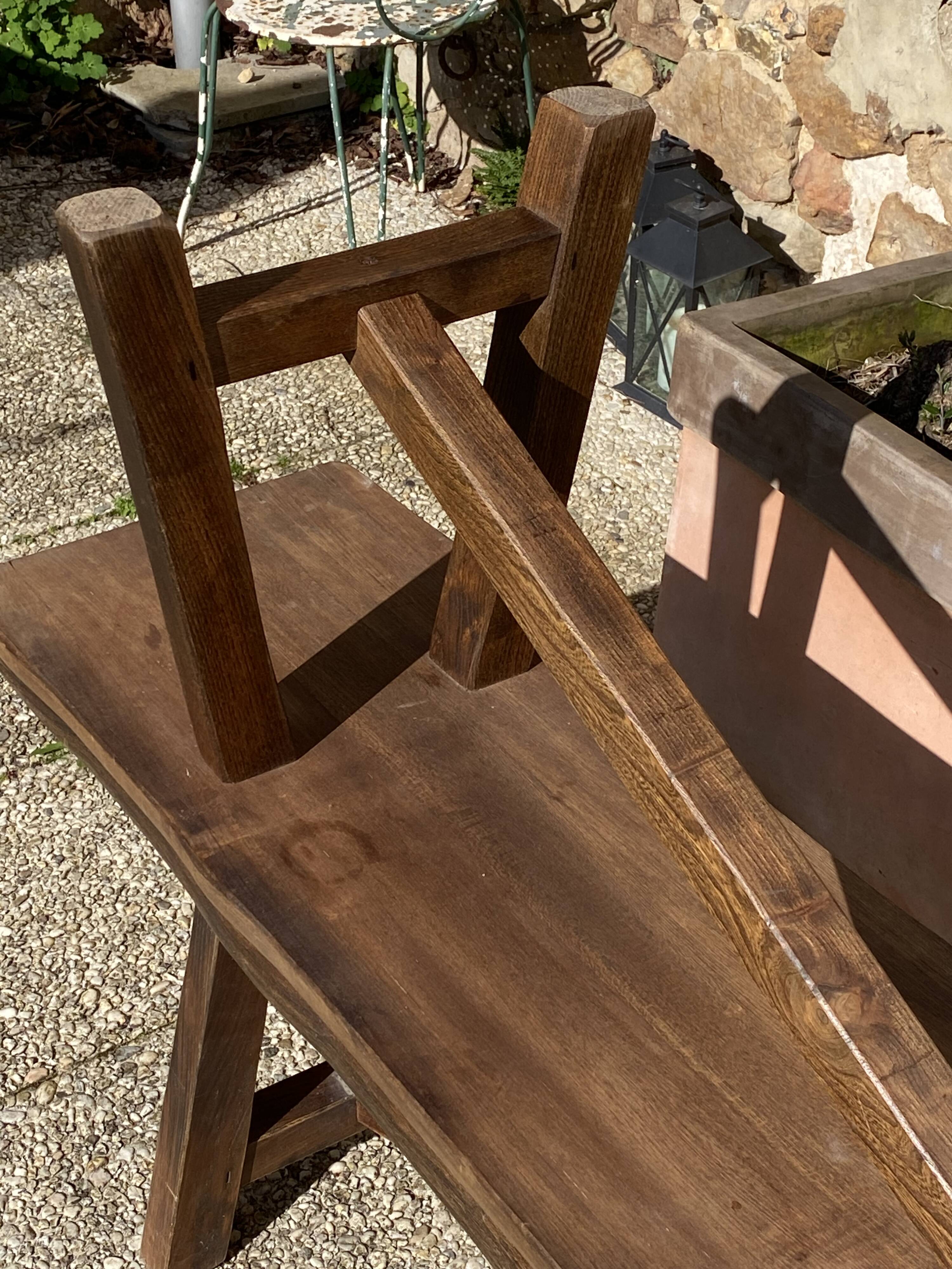 Paire de bancs orme pour table de ferme brutaliste rustique 1950