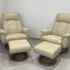 Pair of vintage leather armchairs with ottoman