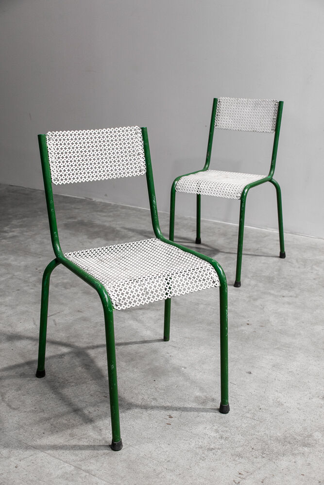 Paire de deux chaises jardin métal 1960