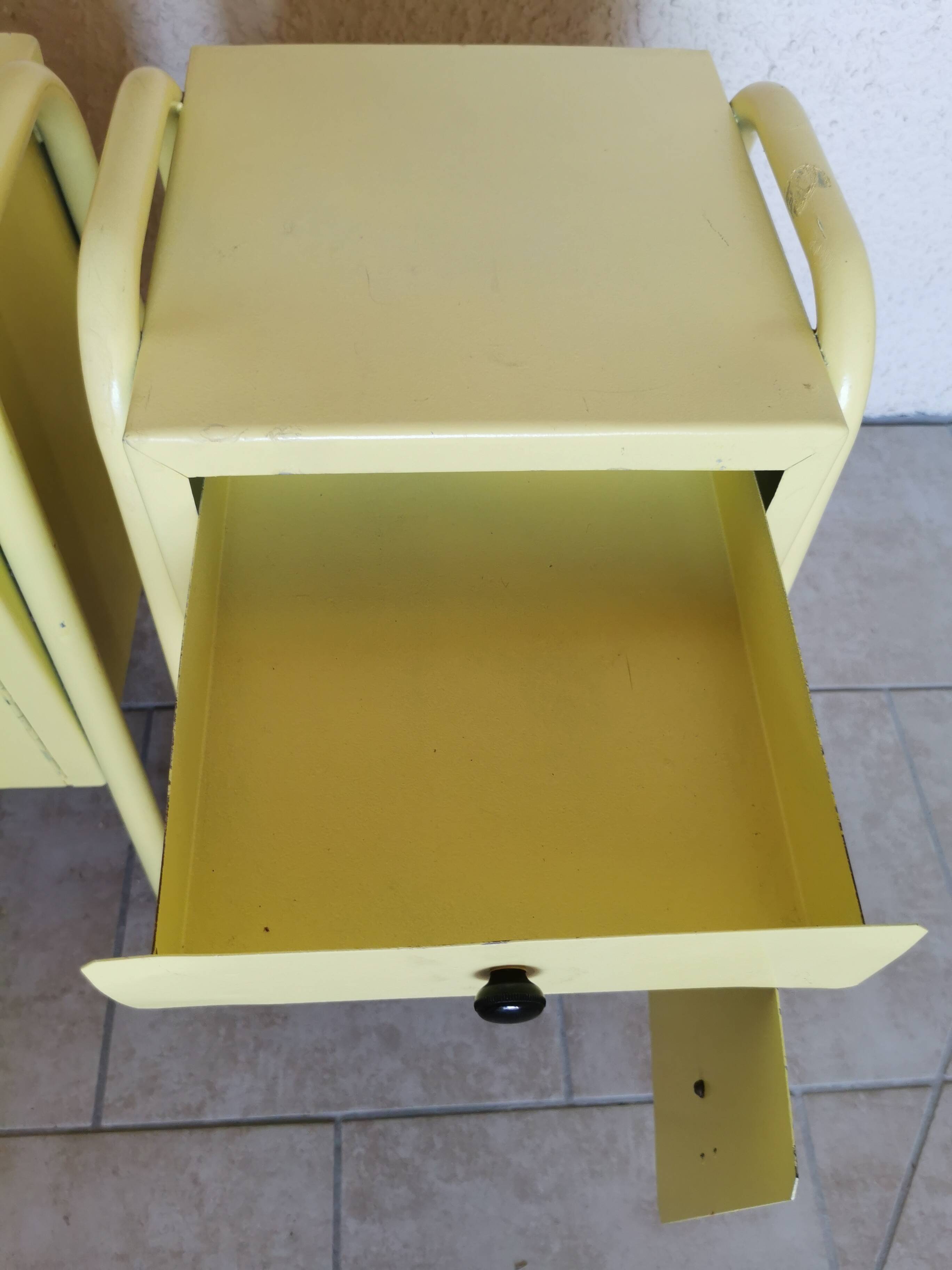 Pair of boarding school bedside tables