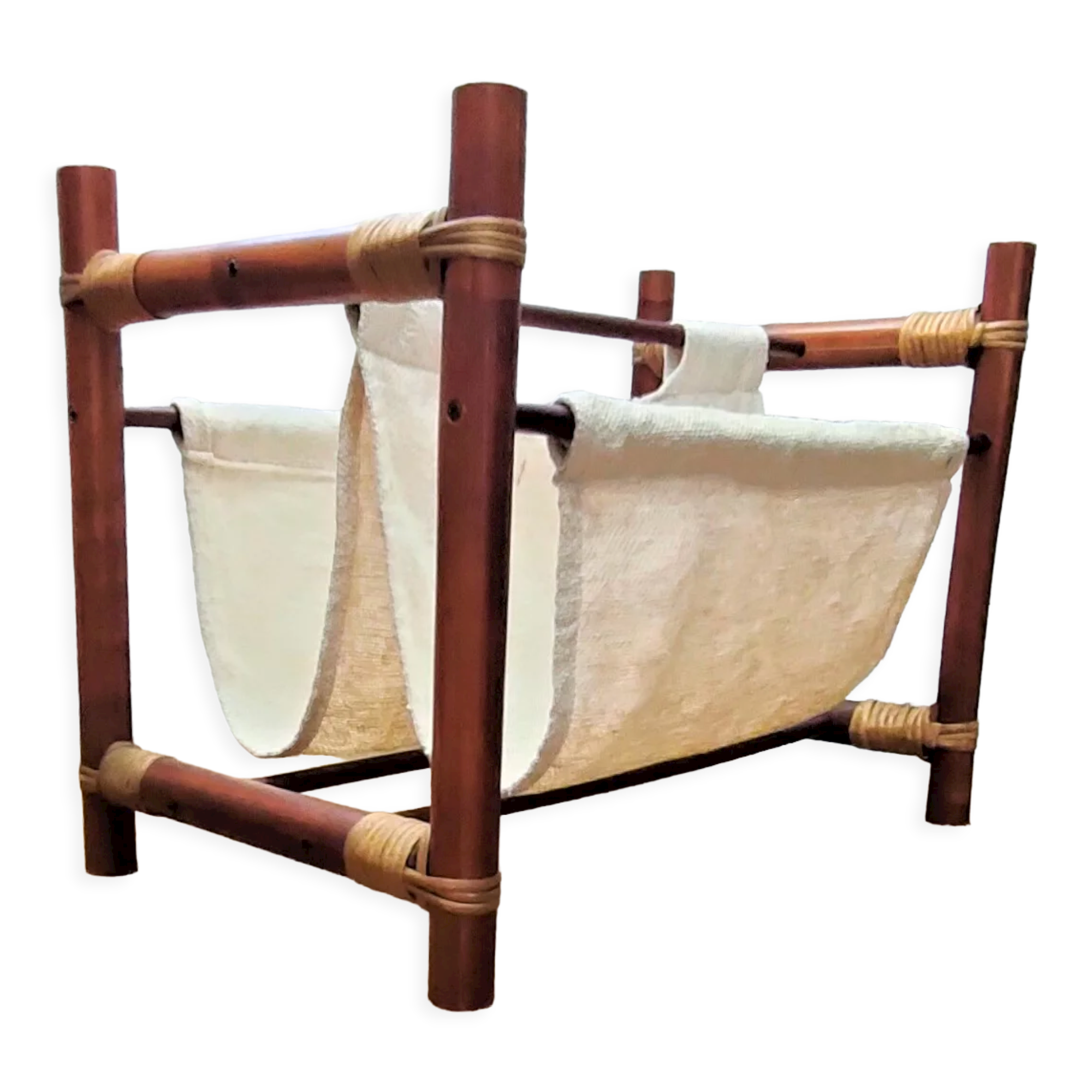 Vintage magazine holders 70's ~ rattan, burlap and wicker ~ France