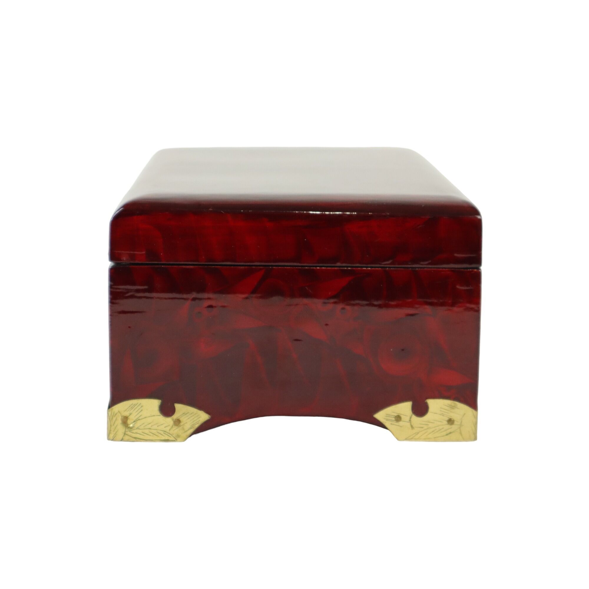 Vintage chinese wooden jewelery box jewelery red lining copper 20cm