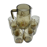 Pitcher and 6 lemonade glasses - wheat cob decoration - Luminarc France - vintage 70s