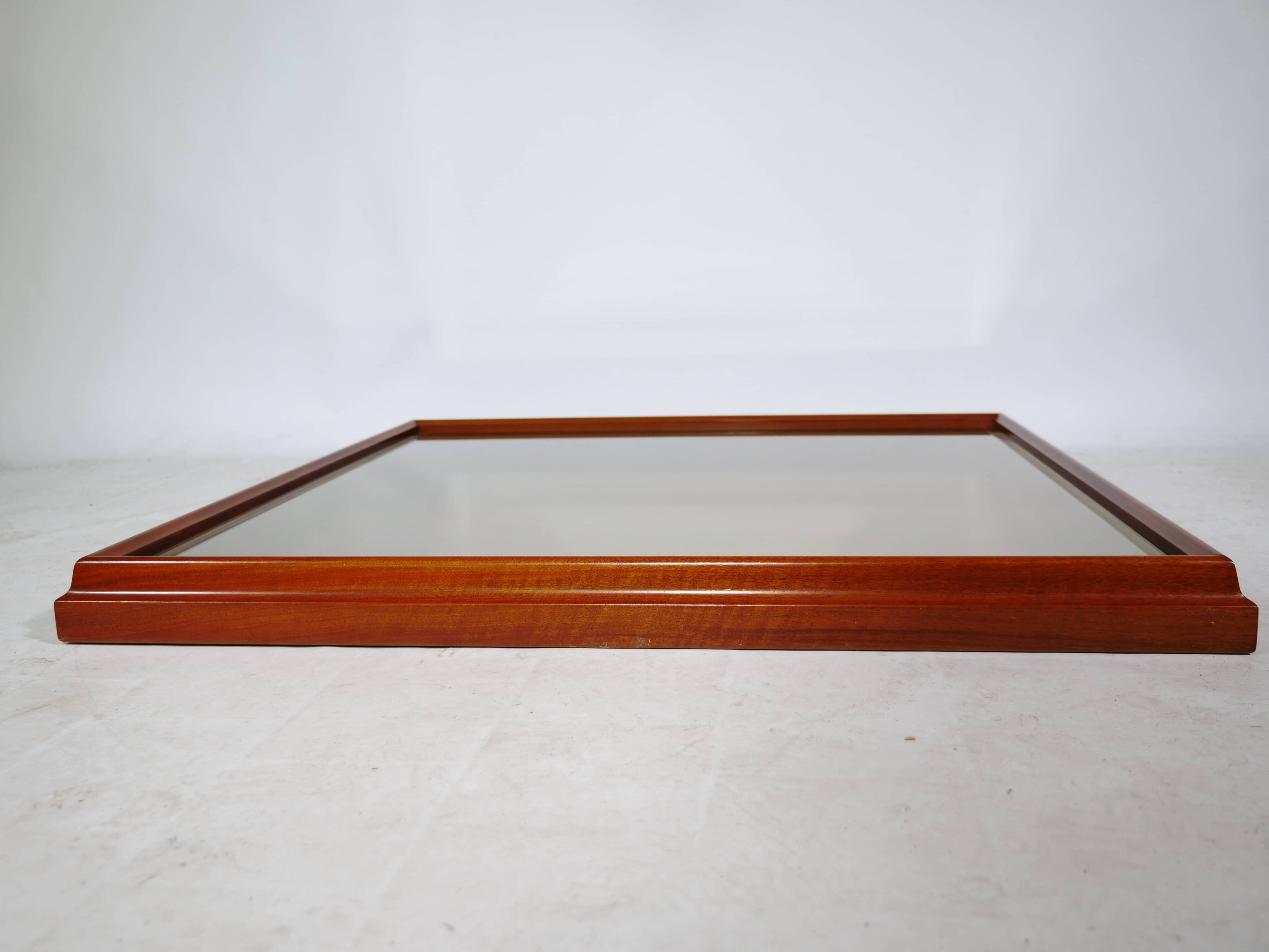 XL vintage cherry wood wall mirror with beveled edges, 1970s