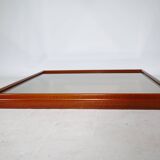 Miroir mural vintage XL en bois de cerisier à bords biseautés, années 1970