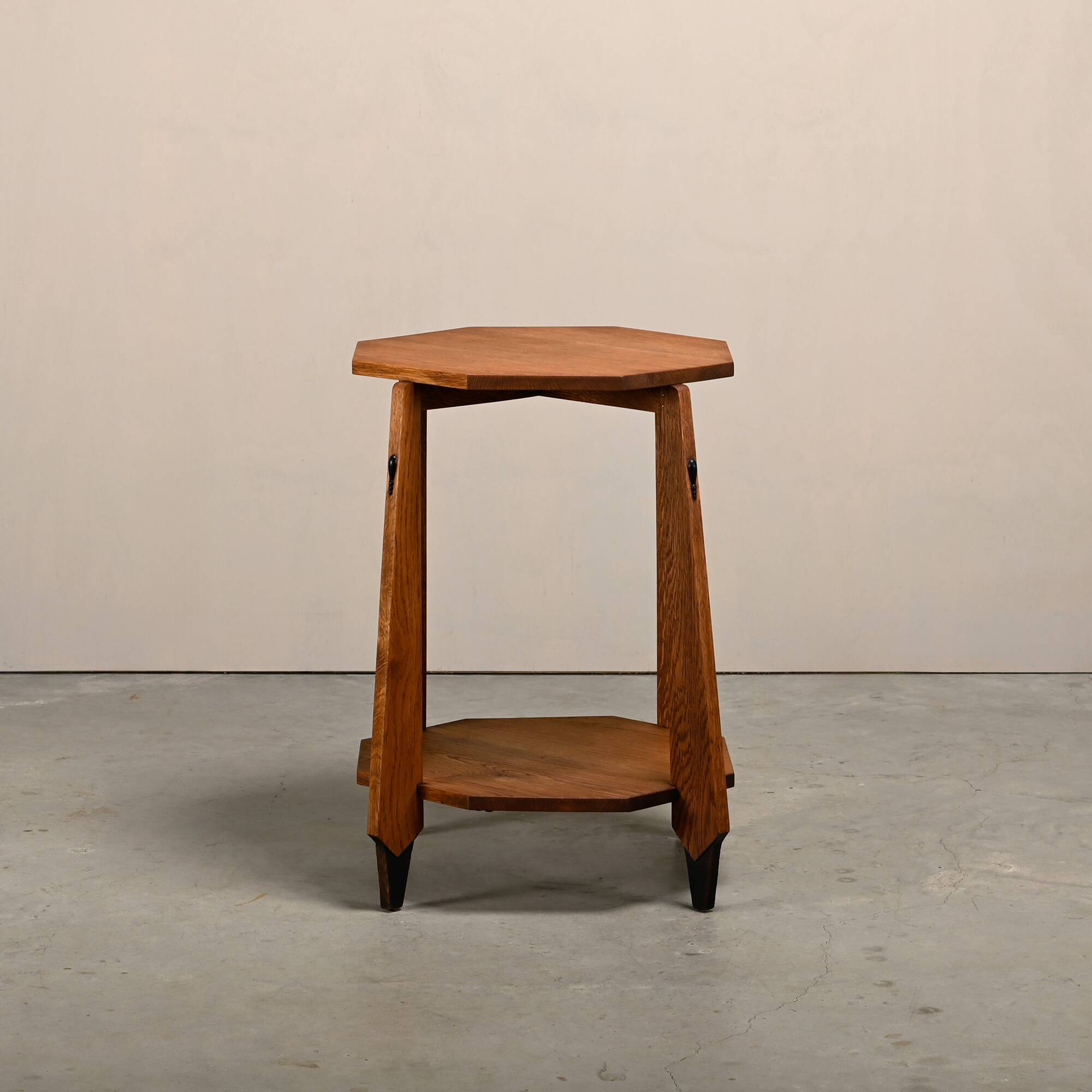 Dutch Art Deco Modernist octagon Amsterdam School side table in solid oak