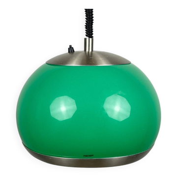 Green plastic pendant light in mid-century style by Stilux Milano, 1972