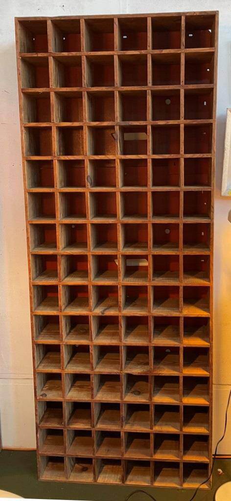 Wooden workshop locker, in fir, 1960s-70s.