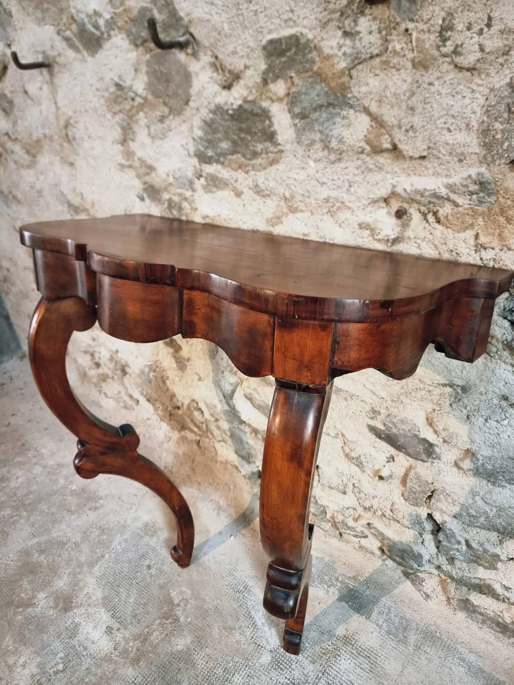 Antique French Napoleon III mahogany console table, wall table with marquetry, 19th century