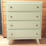 Commode vintage 4 tiroirs relookée verte
