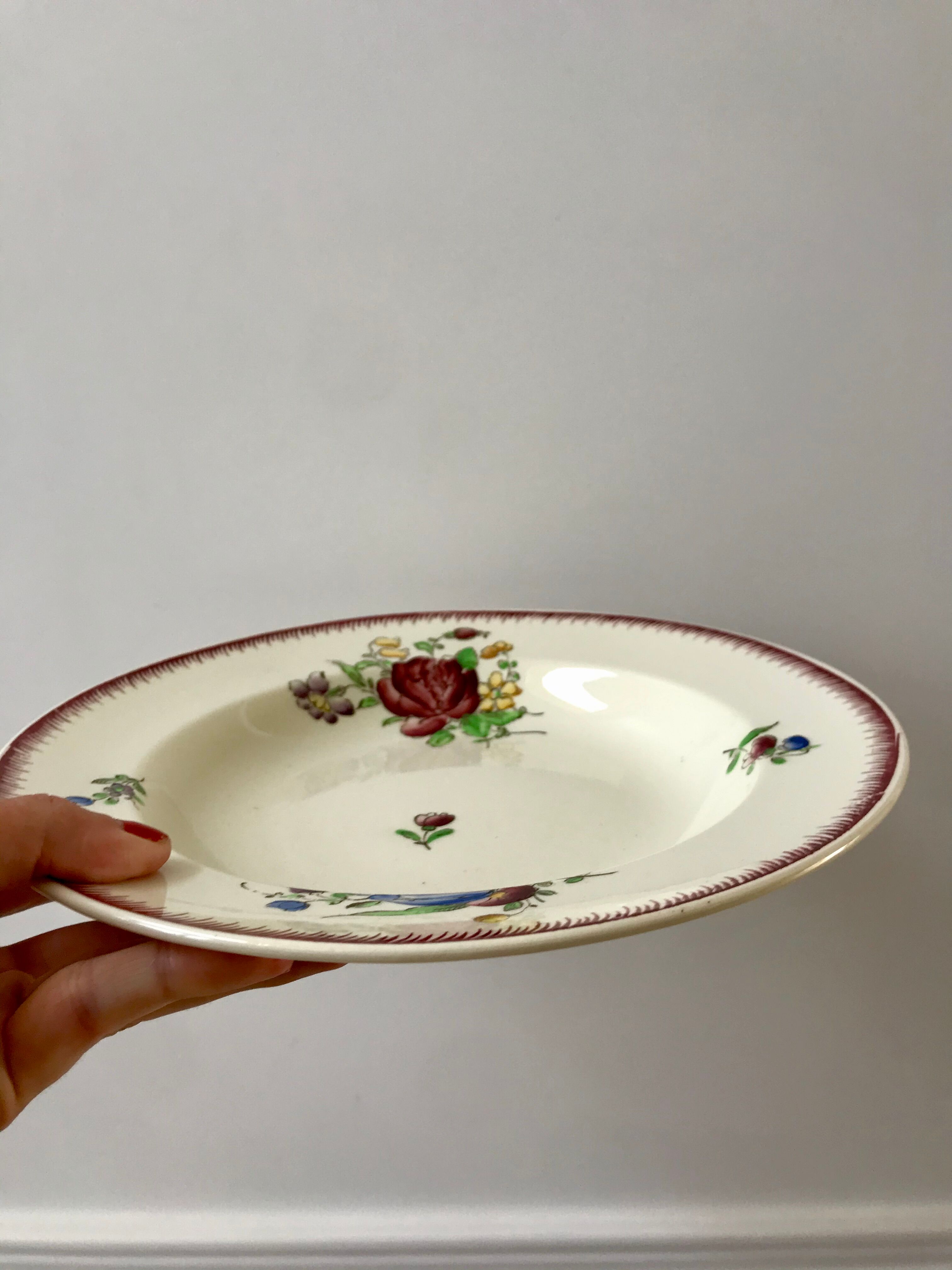 set of 6 Villeroy & Boch La Louvière soup plates, Belgian manufacture in Terre de Fer, early 20th century