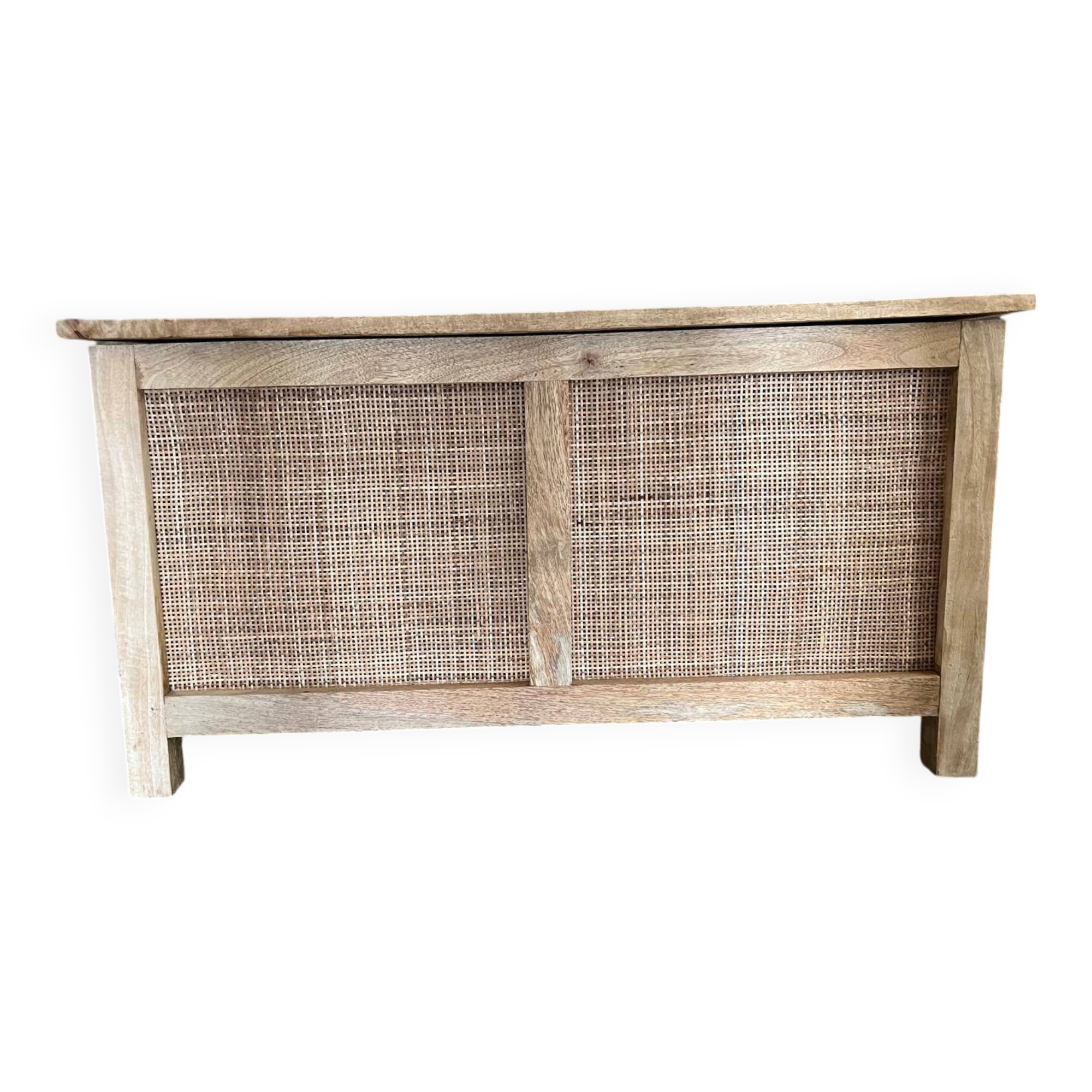 Oak storage chest with rattan caning