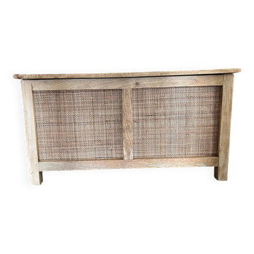 Oak storage chest with rattan caning