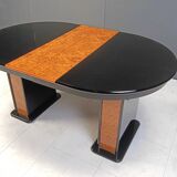 Vintage extendable burl wood and lacquer dining table, 1980s