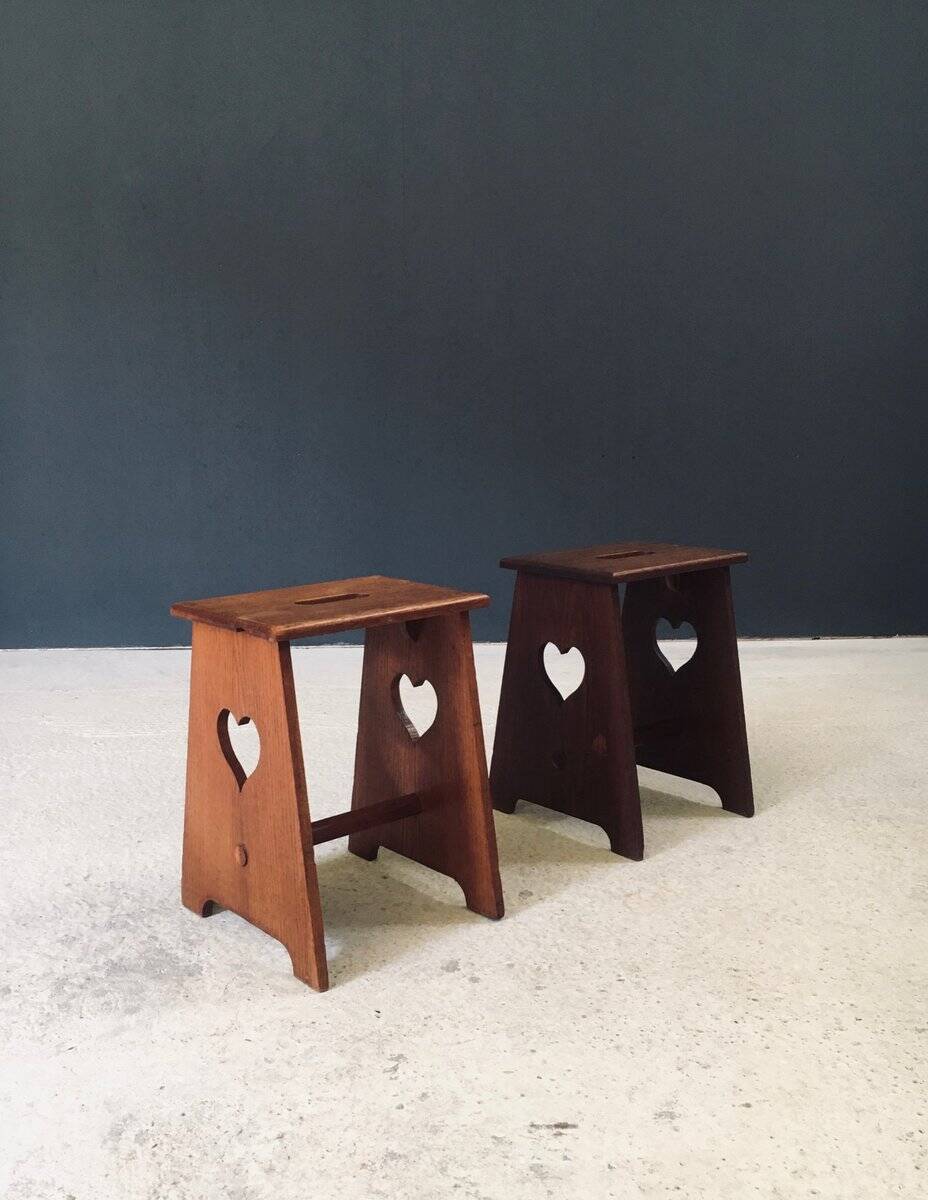 Arts & Crafts Heart Stools, Belgium, 1920s, Set of 2