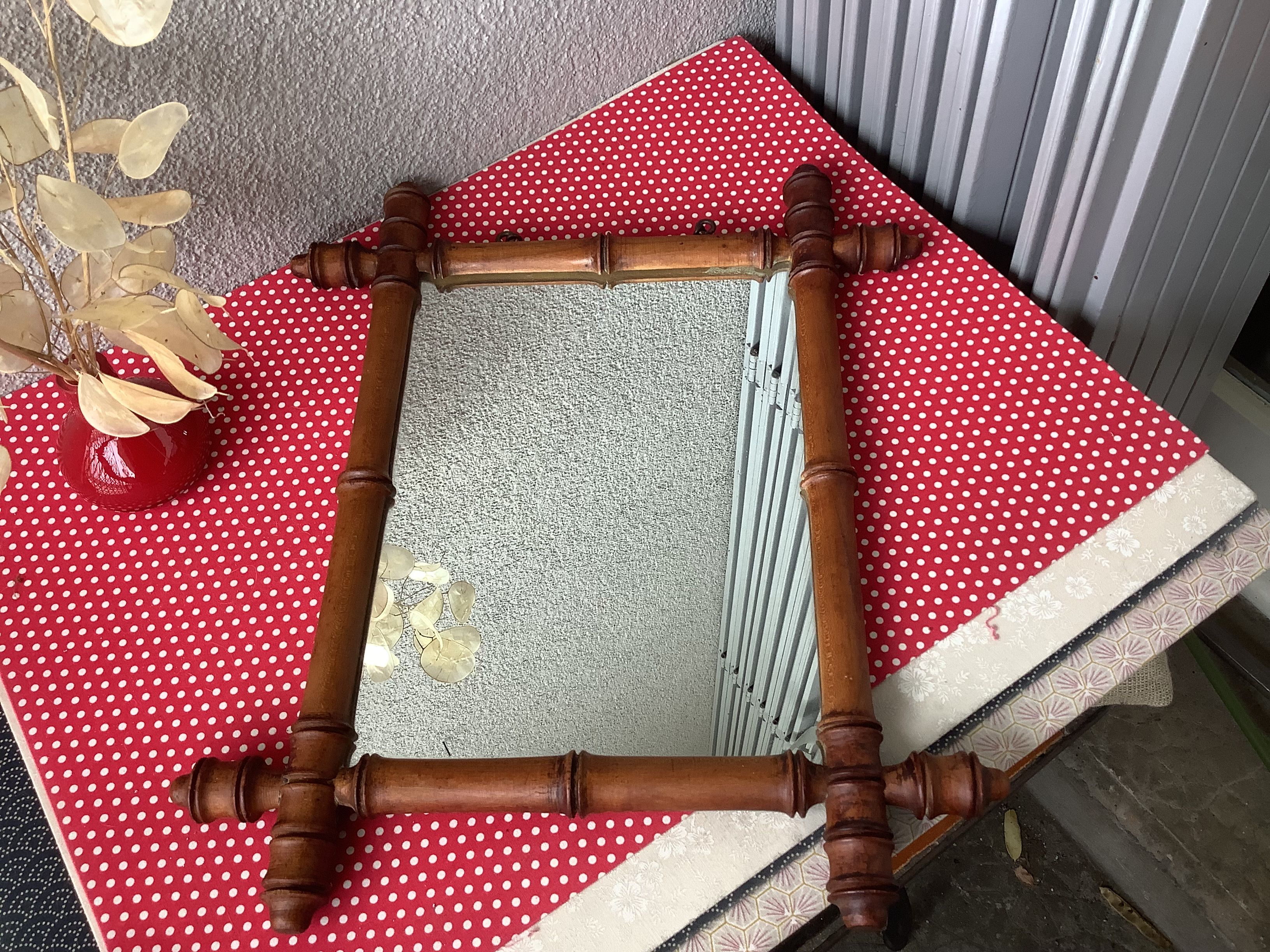 Wooden barber mirror turned art deco bamboo style