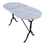 Table de bistrot en fonte et plateau en marbre ovale ancienne