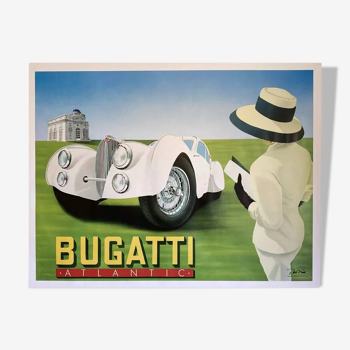 Affiche original Bugatti Atlantic par Razzia - Petit Format - Signé par l'artiste - On linen
