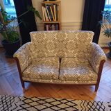 Lot of old 2-seater bench + upholstered armchair