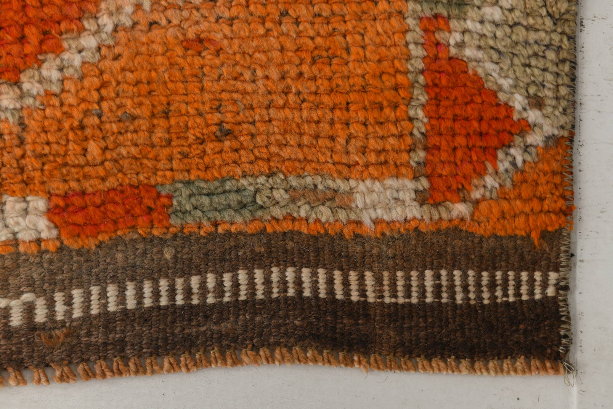 Soft Orange Vintage Wool Runner Rug For Kitchen, 74x307 Cm
