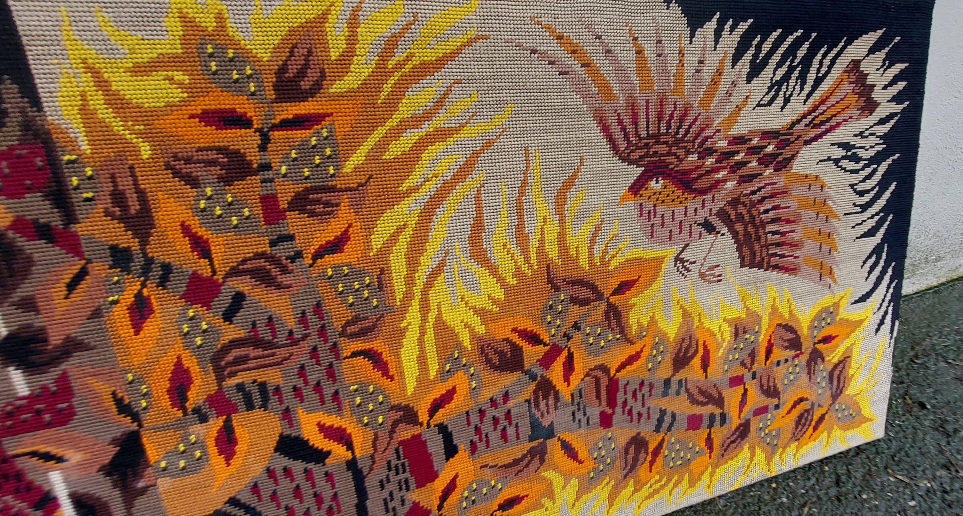 Vintage psychedelic bird painting 1970 Lurcat