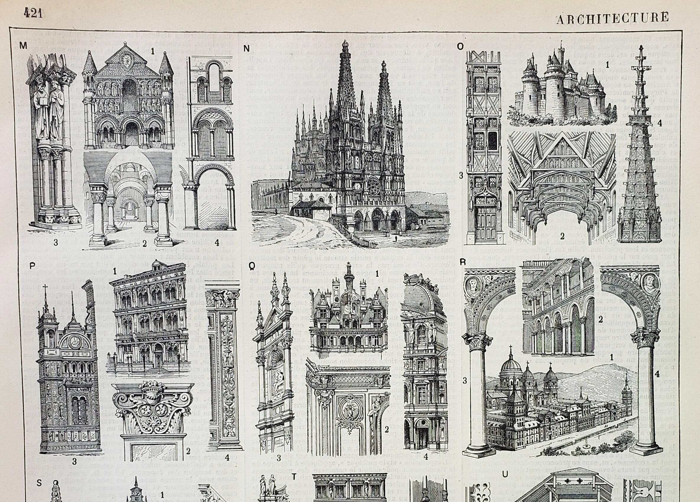 Old engraving 1898, Architecture (religious), construction • Lithograph, Original plate