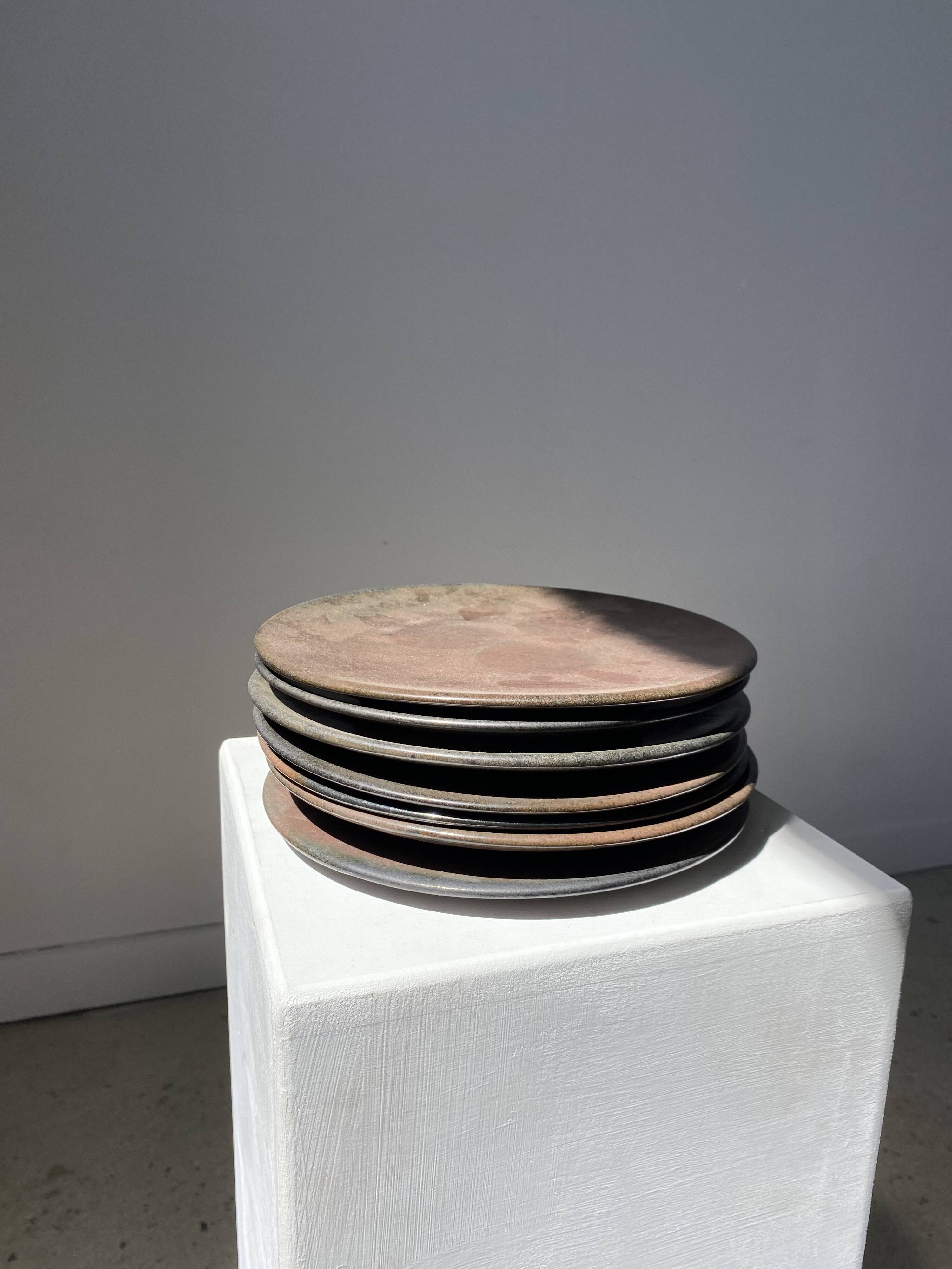 Series of 7 brown ceramic plates