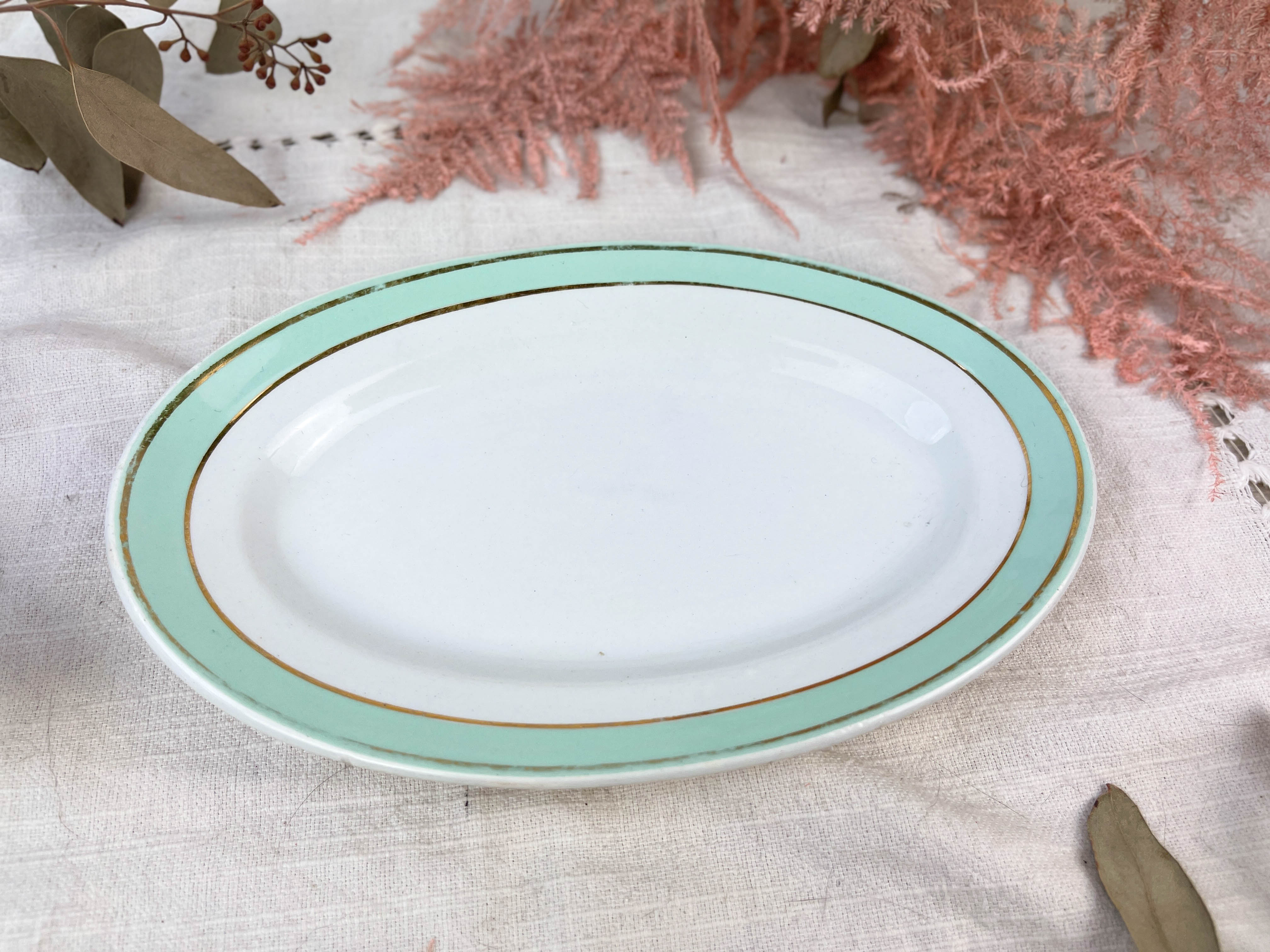 Ravier luneville "dauphine" porcelaine blanc vert