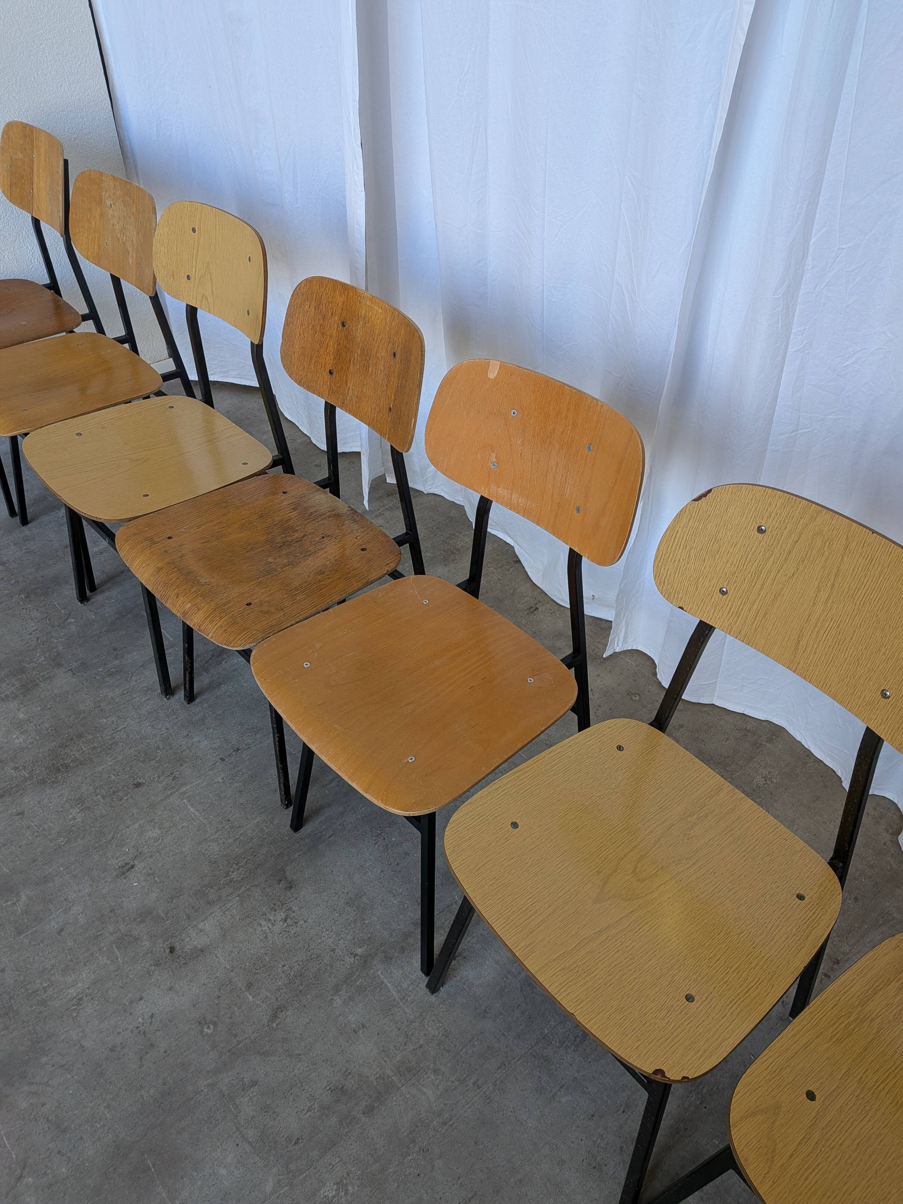 Set of 7 Vintage Industrial School Chairs / STOL Kamnik 1970s Yugoslavia